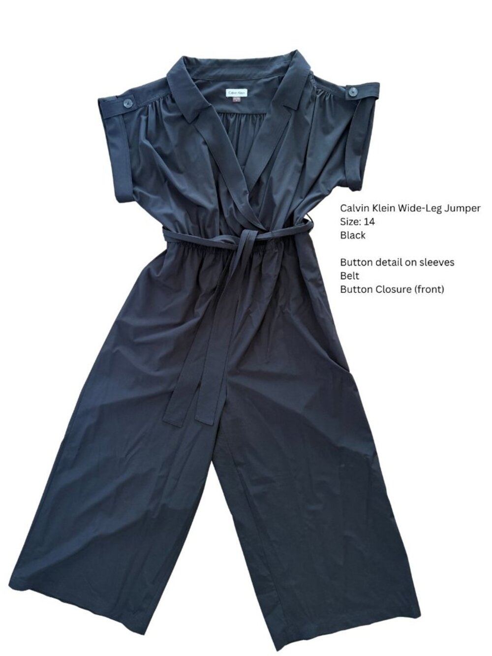 Calvin Klein Women’s Black Wide-Leg Jumpsuit Size 14 (XL)
